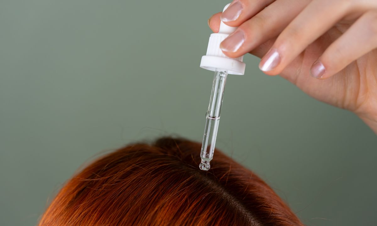 Scalp care serum dropper application for hair care products