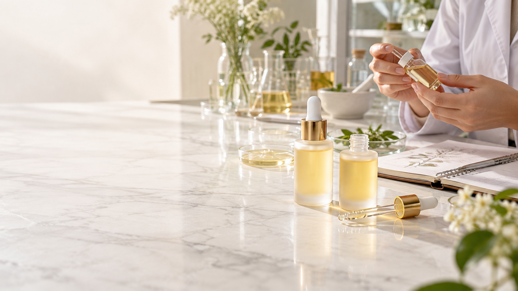 Unbranded brightening serum samples prepared for a private label skincare OEM brief in Indonesia